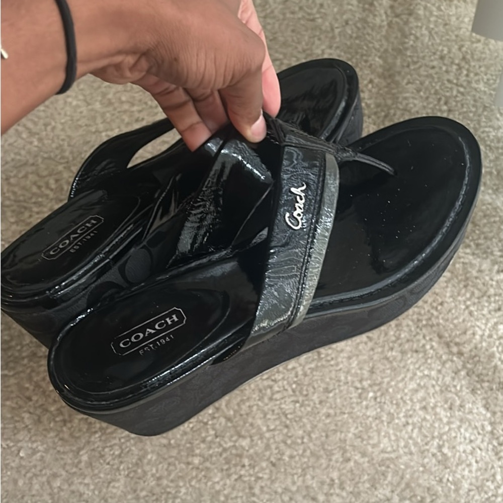 Coach Glossy Black Women's Platform Sandals
